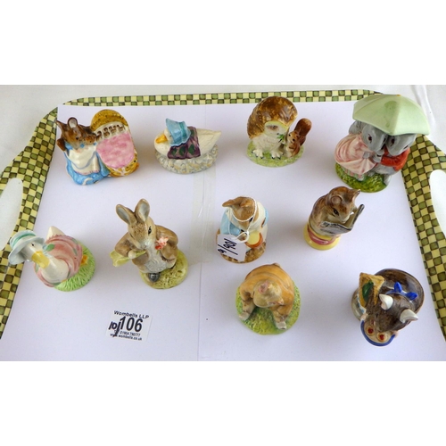 106 - Ten various Beatrix Potter figurines, Royal Albert and Beswick back stamps.