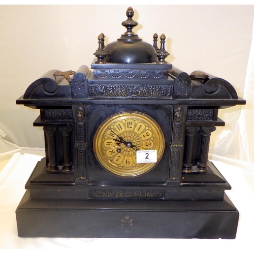 2 - A 19thC slate mantle clock 45cm tall