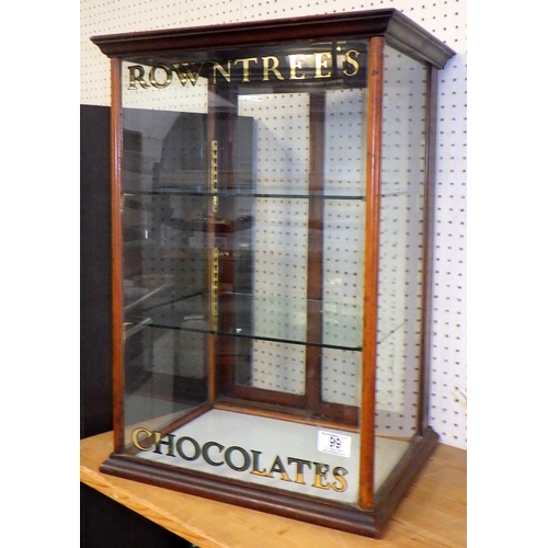 99 - A Rowntrees Chocolates mahogany and glass counter display cabinet 39 cm wide 58cm high
