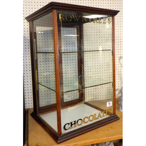 99 - A Rowntrees Chocolates mahogany and glass counter display cabinet 39 cm wide 58cm high