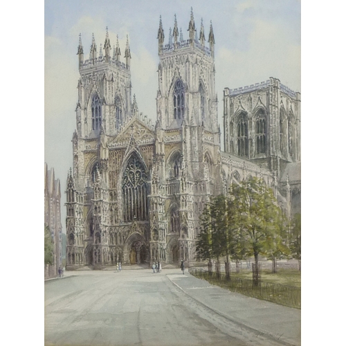 18 - Albert H Findley: York Minster from Duncombe Place, watercolour signed lower right.  22.5 x 30.5cm p... 