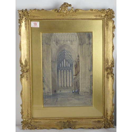 19 - William James Boddy: North Transept, York Minster, watercolour view.  24 x 35cm presented in a mount... 