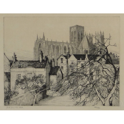 51 - Margaret Rudge: York from City Walls signed etching.  27 x 21cm presented in a mount and frame.  Fro... 