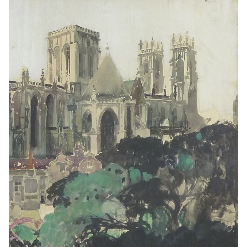 1 - Fred Taylor (1875 - 1963): York Minster across Grays Court from the city walls, mixed media on paper... 
