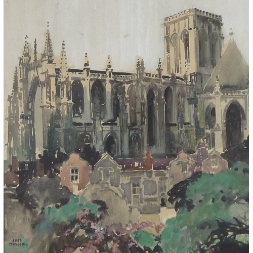 1 - Fred Taylor (1875 - 1963): York Minster across Grays Court from the city walls, mixed media on paper... 