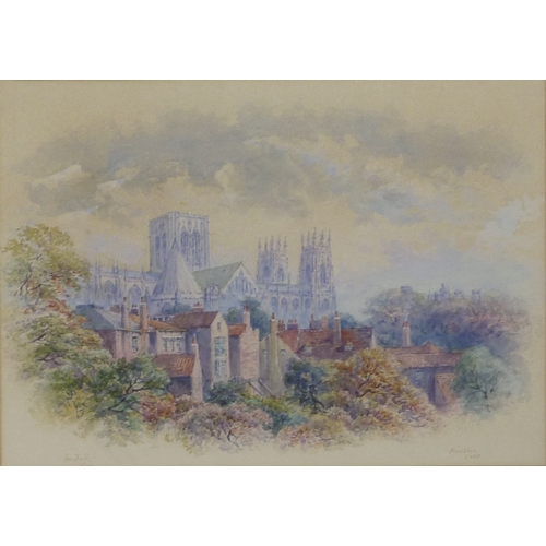 10 - George Fall: York Minster, watercolour view.  26.5 x 19cm presented in a mount and frame.  From the ... 