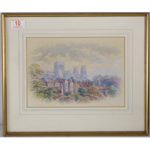 10 - George Fall: York Minster, watercolour view.  26.5 x 19cm presented in a mount and frame.  From the ... 