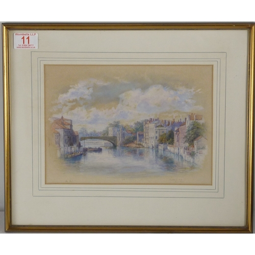 11 - George Fall: The Guildhall and River Ouse, York watercolour view.  26.5 x 19cm presented in a mount ... 