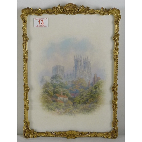 13 - George Fall: View of York Minster from Dean's Garden, watercolour view.  24 x 33cm presented in a gi... 