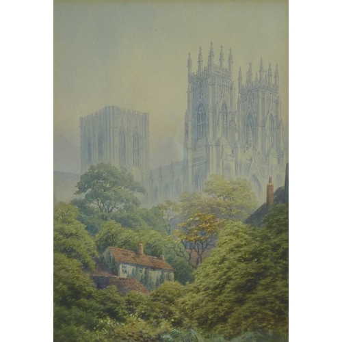14 - York Minster from the Dean's Garden, unsigned watercolour in the manner of George Fall, 20 x 28cm pr... 