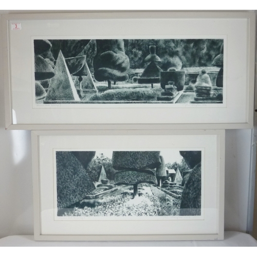 3 - John Langton: Levens Hall Drawing I & II, prints on paper.  58 x 28cm and 73 x 27cm respectively bot... 