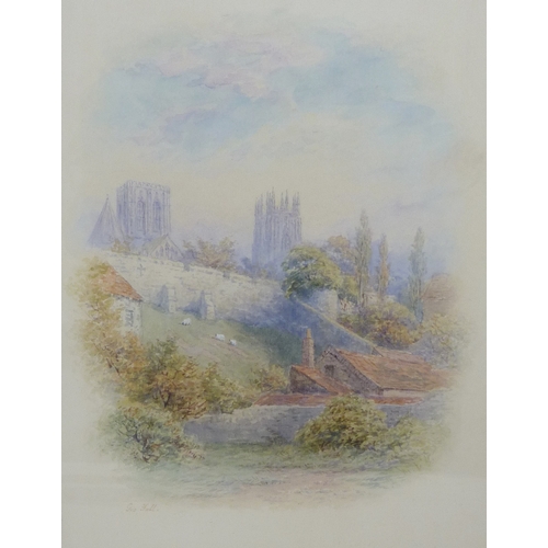 4 - George Fall: York city walls and Minster, watercolour view.  32 x 23cm presented in a gilt frame.  F... 