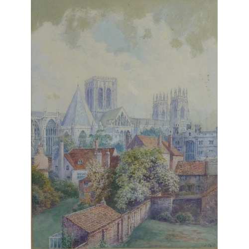 7 - George Fall: York Minster across Grays Court from the city walls, watercolour.  24 x 32cm presented ... 