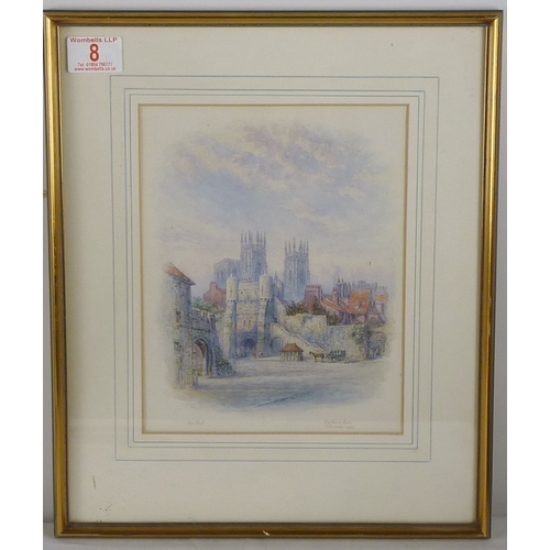 8 - George Fall: Bootham Bar and York Minster, watercolour.  19 x 24cm presented in a mount and gilt fra... 