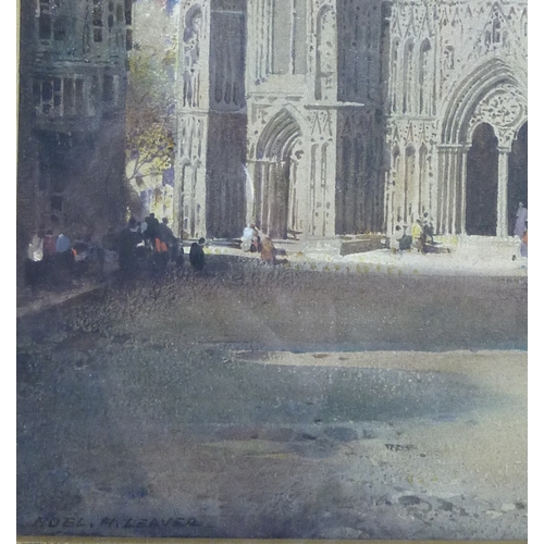 15 - Noel H Leaver: York Minster from Duncombe Place, watercolour signed lower left.  26 x 37cm presented... 