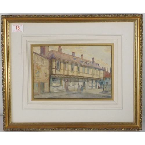 16 - Noel H Leaver: St William's College, York, watercolour signed lower right.  27 x 18cm presented in a... 