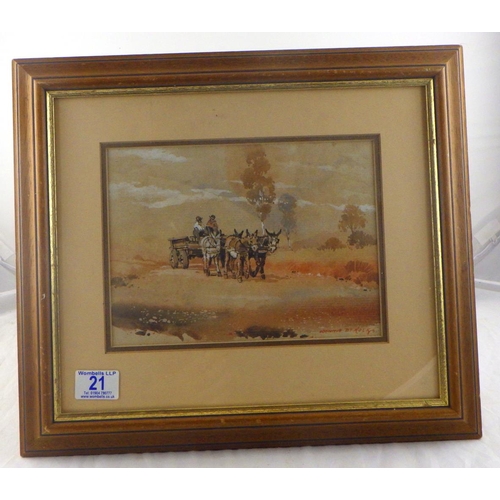 21 - Johnnie de Kocks framed watercolour Horse and cart 17 x24 cm