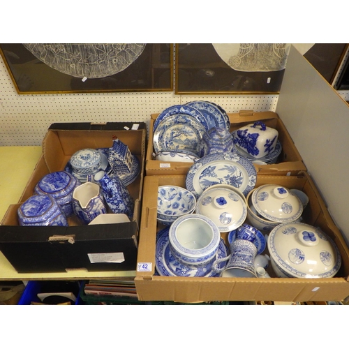 42 - Three boxes of misc Blue & White ceramics some AF (3)