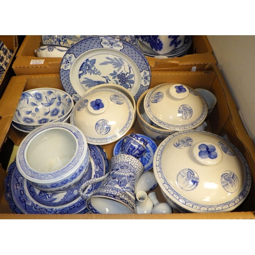 42 - Three boxes of misc Blue & White ceramics some AF (3)