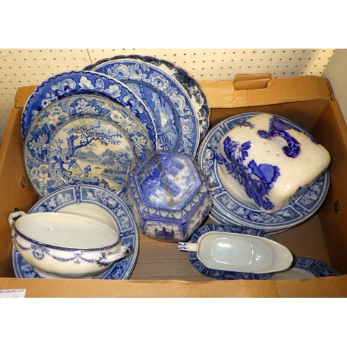 42 - Three boxes of misc Blue & White ceramics some AF (3)