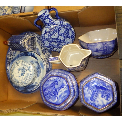 42 - Three boxes of misc Blue & White ceramics some AF (3)