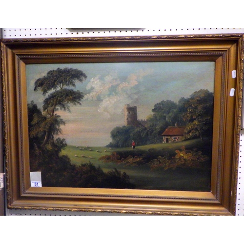 51 - A 19thC oil on canvas landscape, relined 80 x 60cm