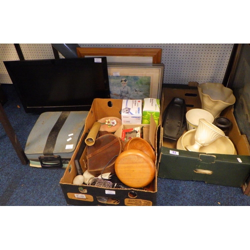 53 - A qty of misc to include prints, Olivetti typewriter, planter, Haier tv etc