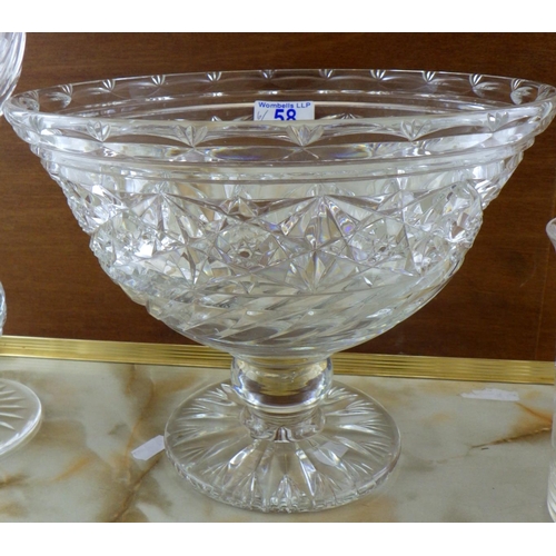 58 - A large cut glass pedestal bowl, pr decanters etc (6)