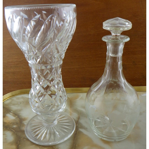 58 - A large cut glass pedestal bowl, pr decanters etc (6)