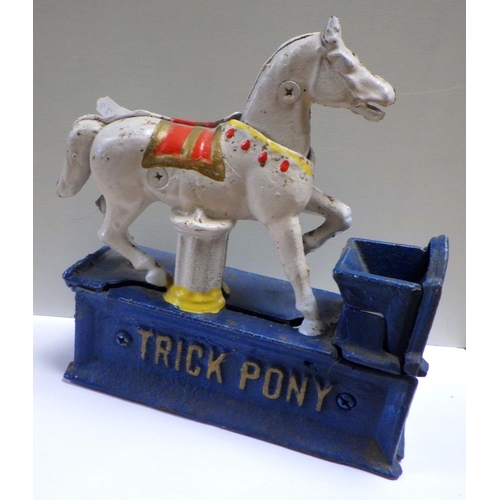 71 - A reproduction cast Trick Pony money box, writing, pen box, telephone and a qty of MG memorabilia