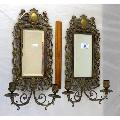 90 - A pair of brass Girandoles mirrors 22 x 47 cm