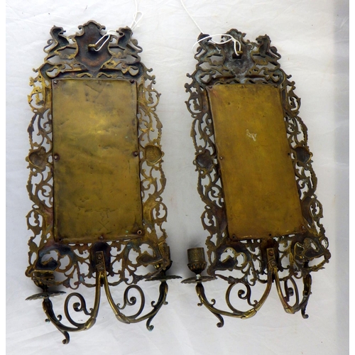 90 - A pair of brass Girandoles mirrors 22 x 47 cm