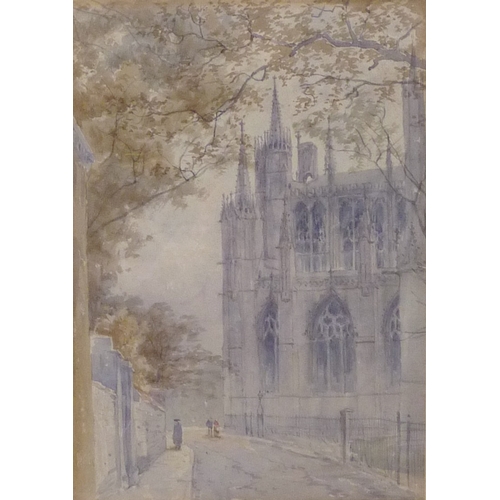 28 - Attributed to Tom Dudley: York Minster from Minster Yard, unsigned watercolour.  25 x 34.5cm present... 