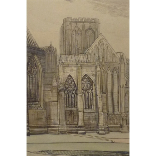 36 - Bettine C Walford: York Minster graphite on paper.  34 x 52cm presented in a modern mount and period... 