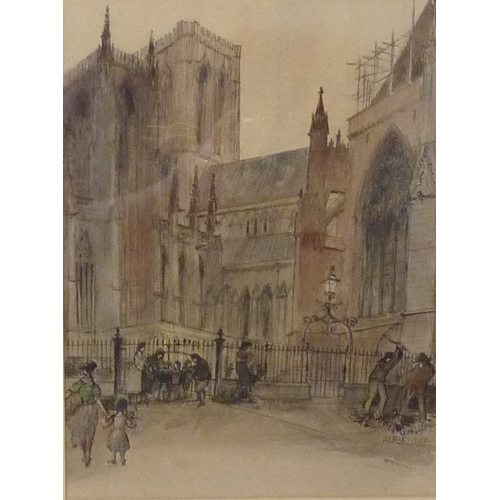 37 - Sir Albert Richardson: Chapter House Yard, watercolour.  28 x 38cm presented in a mount and frame.  ... 