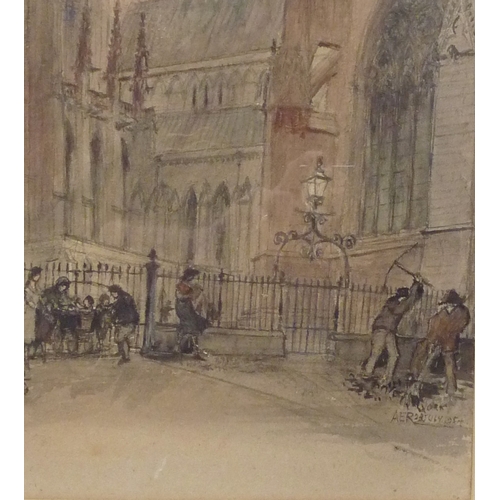 37 - Sir Albert Richardson: Chapter House Yard, watercolour.  28 x 38cm presented in a mount and frame.  ... 