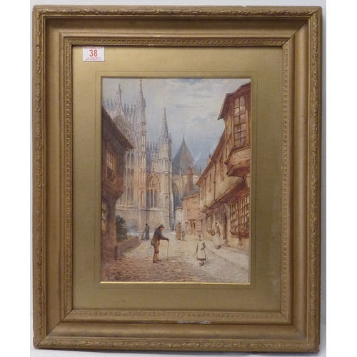 38 - Charles Rousse:  College Street and St Williams College, watercolour c1900.  27 x 37cm presented in ... 