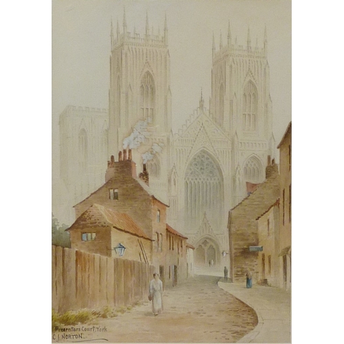 42 - C J Norton: Precentor's Court, York watercolour, 26 x 37cm presented in a modern mount and frame.  T... 