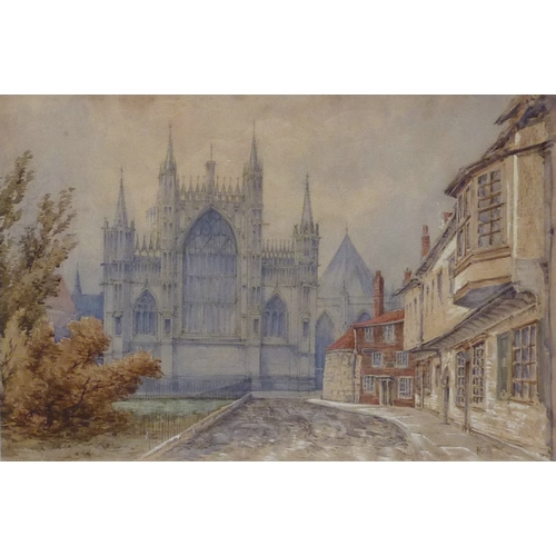 62 - College Street and York Minster, watercolour initialled M A W, 30 x 20cm; and York Minster from Monk... 