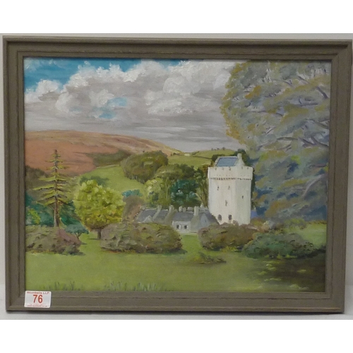 76 - Kamer Castle, Isle of Bute, painting on board, Lord Habgood,  c1990, 44 x 34cm in wooden frame.  Fro... 