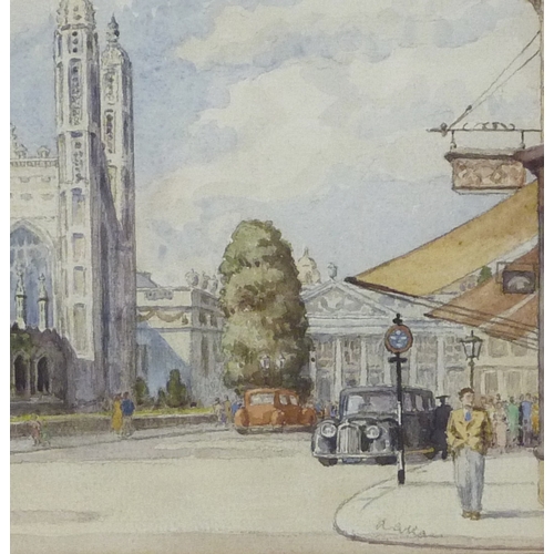 77 - King's College, Cambridge, watercolour painting, indistinctly signed, 25 x 17cm presented in a mount... 