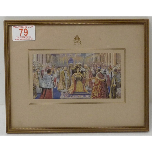 79 - 1953 Coronation silk by Brocklehurst-Whiston, 14.5 x 7.5cm presented in original mount and a gilt fr... 