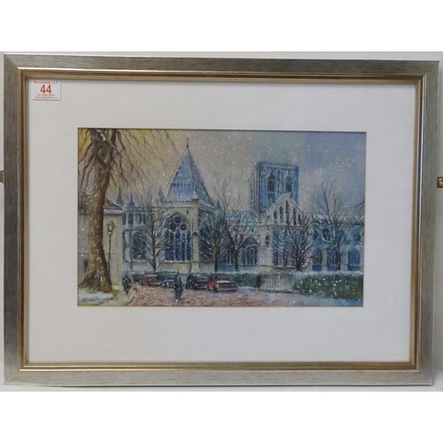 44 - Hubert Pragnell: York Minster from Minster Yard, pastel on paper.  39 x 25cm presented in a mount an... 