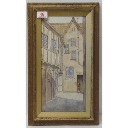 46 - An unidentified court view, believed York interest, watercolour signed Will HB, 16 x 34.5cm presente... 