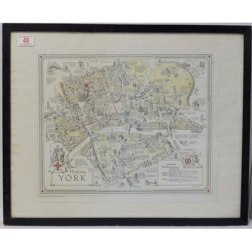 48 - Historic York, framed map print after Estra Clark printed and published by Ben Johnson & Co Ltd, Yor... 