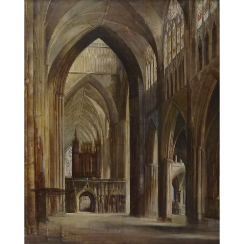 54 - W H Brook: York Minster interior, oil on canvas described in notes verso as unfinished.  48 x 59cm p... 