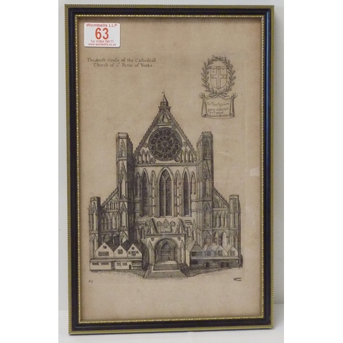 63 - From Dugdales Monsaticon: four prints depicting the Cathedral Church of St Peter of Yorke / York Min... 