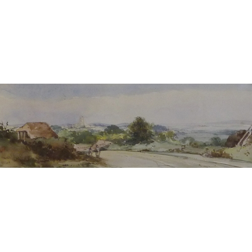 82 - Christchurch from Boscombe Hill, watercolour view titled and indistinctly attributed verso, 31 x 10.... 