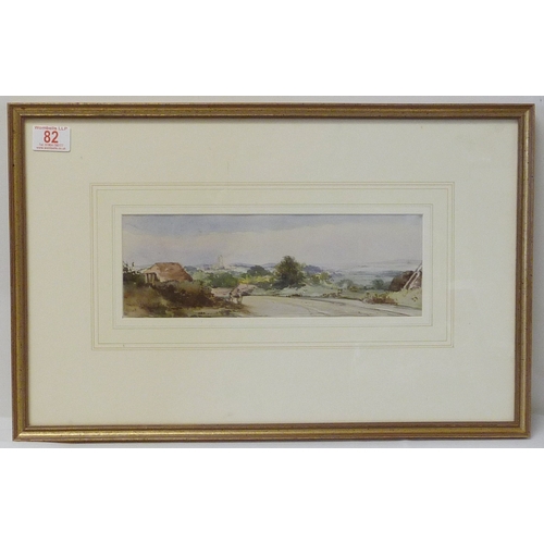 82 - Christchurch from Boscombe Hill, watercolour view titled and indistinctly attributed verso, 31 x 10.... 