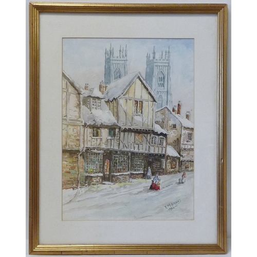 43 - York Minster from the city walls,  watercolour David Horner 1955, 37 x 28cm presented in a mount and... 